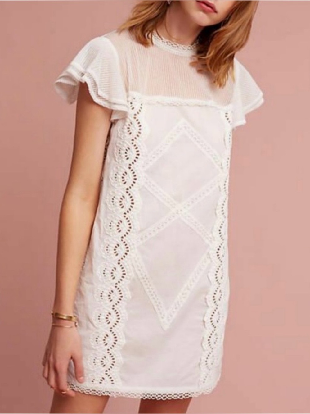 TULAROSA Clayton Eyelet Trim Mini Dress Cotton XS